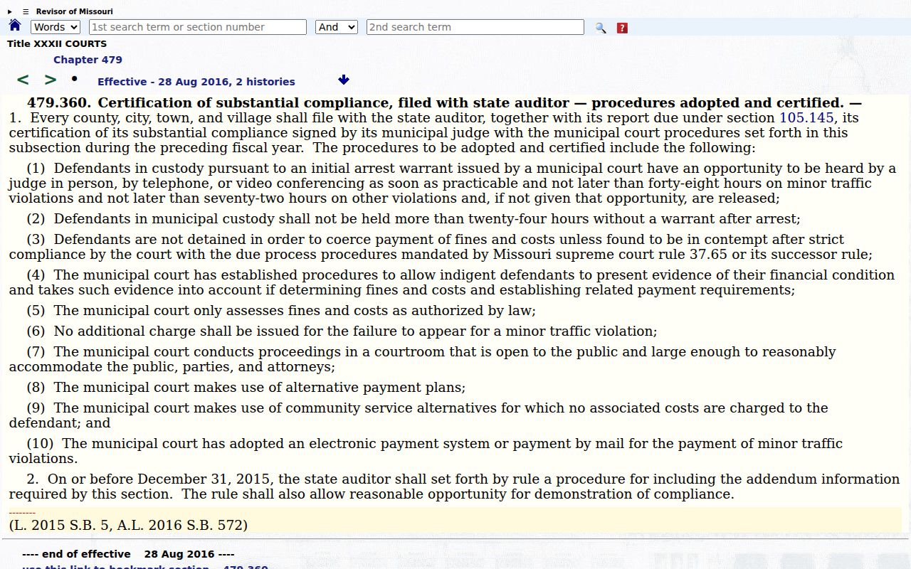 Missouri custody and release statute