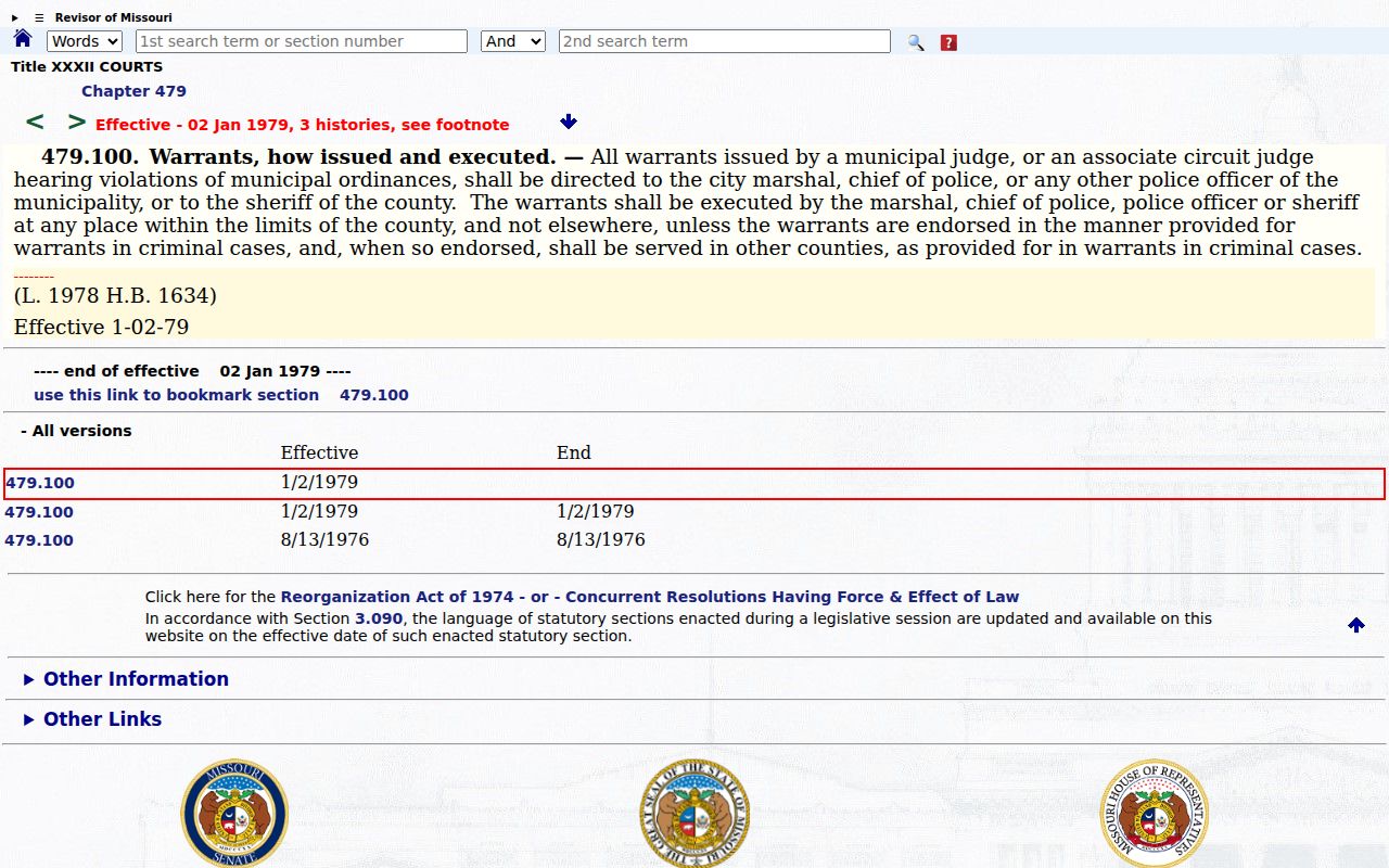 Missouri municipal warrant statute
