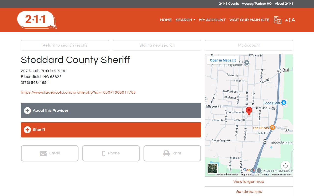 Stoddard County Sheriff contact listing