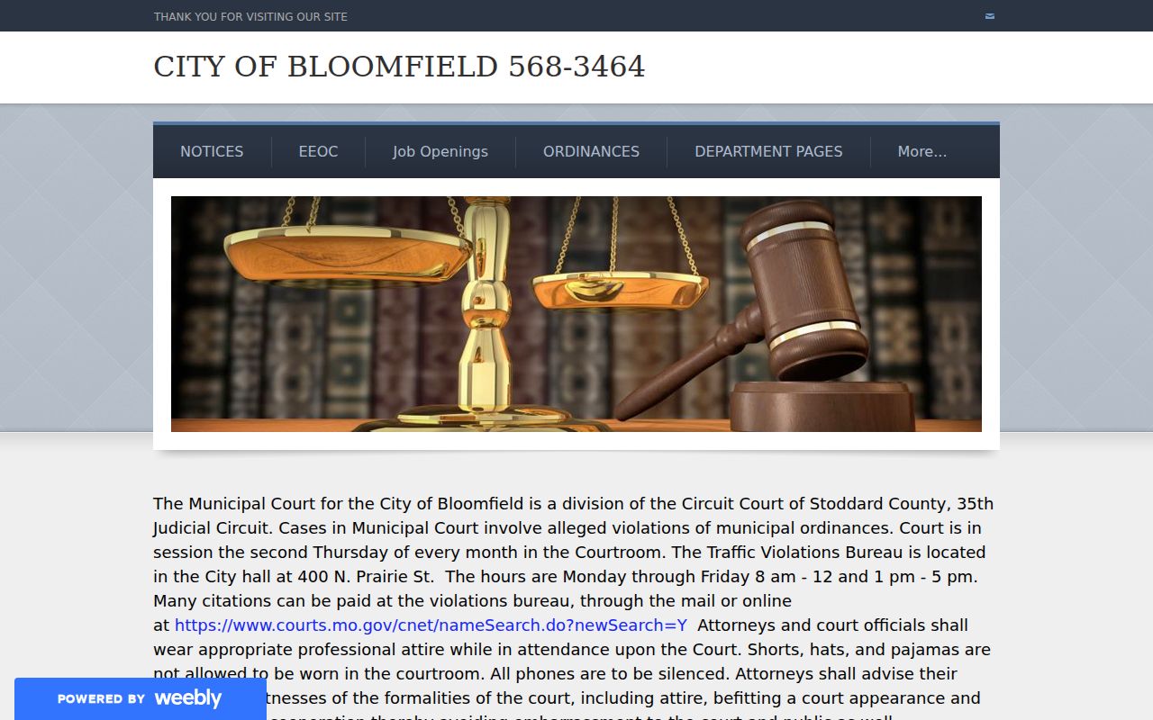 Bloomfield Missouri court and violations bureau information